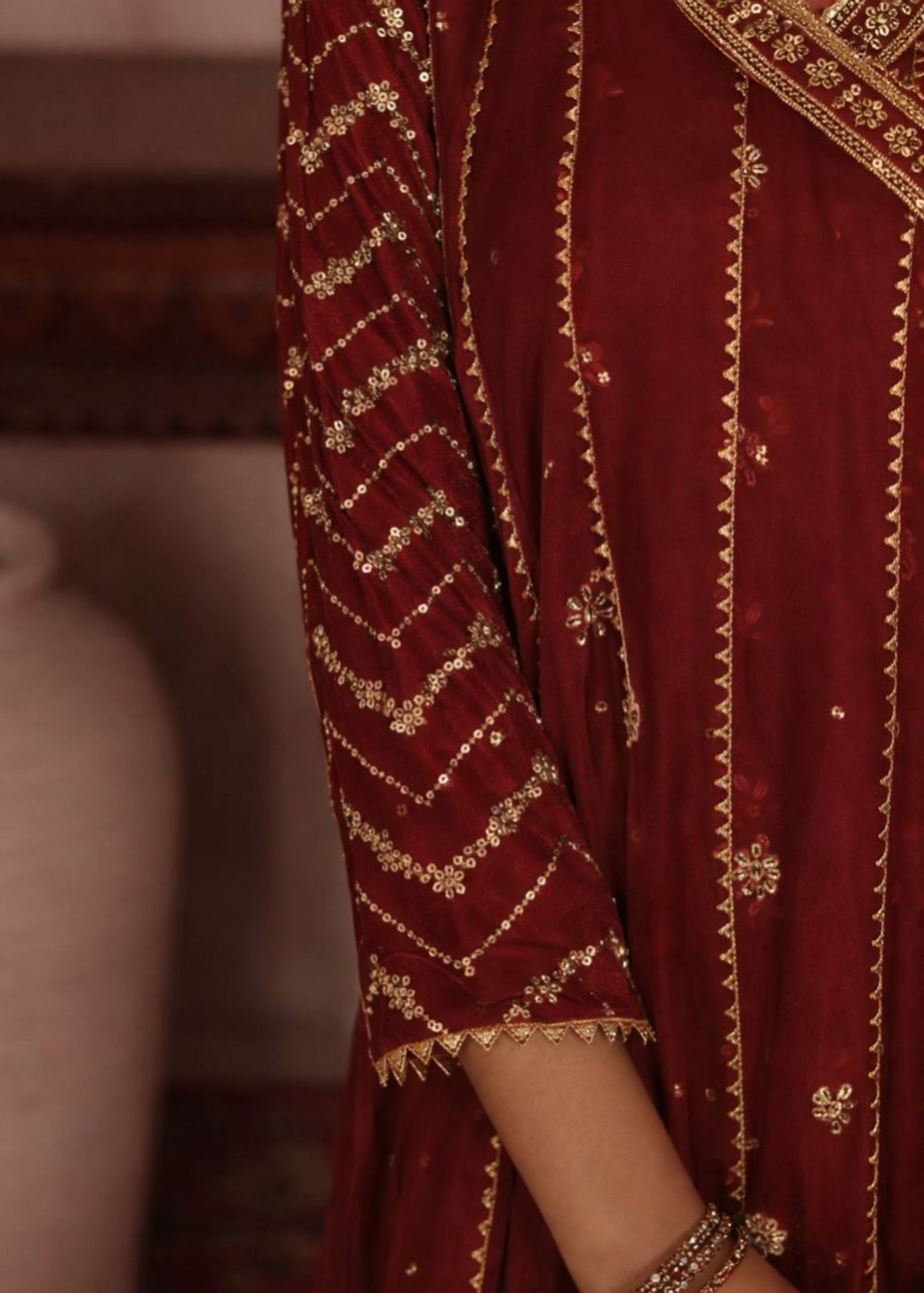 Kids Maroon Embroidered Chiffon Angrakha Dress Online in Dubai UAE Abudhabi Ajman Sharjah
