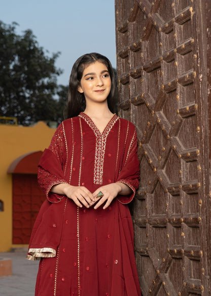 Kids Maroon Embroidered Chiffon Maxi Dress Online in Dubai UAE Abudhabi Ajman Sharjah