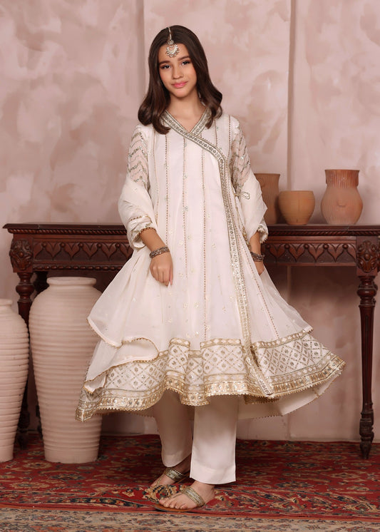 Kids Off White Chiffon Embroidered Salwar Kameez Online in Sri Lanka India Australia