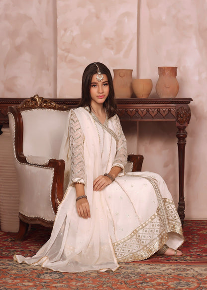 Kids Off White Partywear Embroidered Chiffon Suit Online in Sri Lanka India Australia