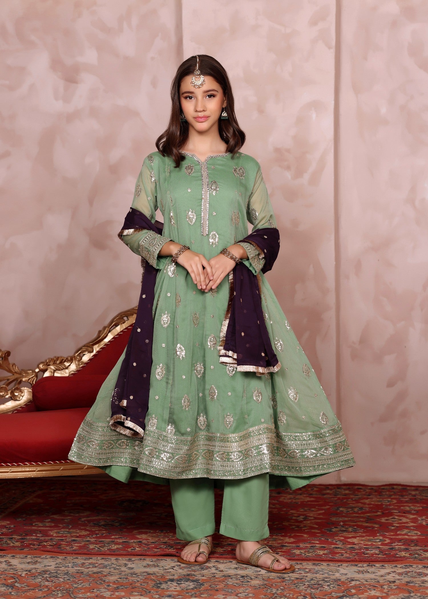 Kids Partywear Embroidered Chiffon Salwar Kameez Online in KSA Riyadh Saudi Arabia Oman Bahrain Qatar