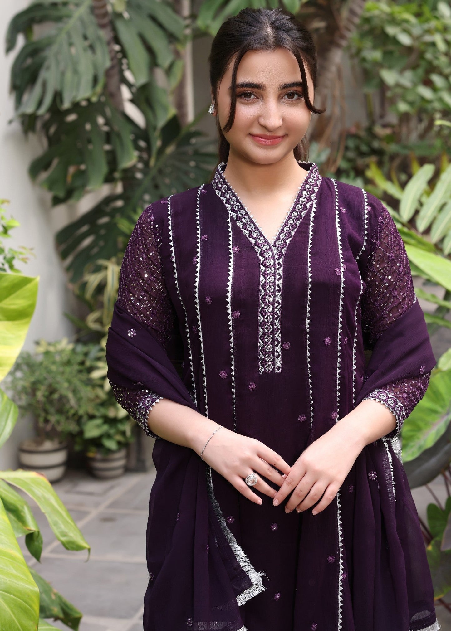 Kids Purple Chiffon Festive Suit Online in KSA Riyadh Saudi Arabia Oman Bahrain Qatar