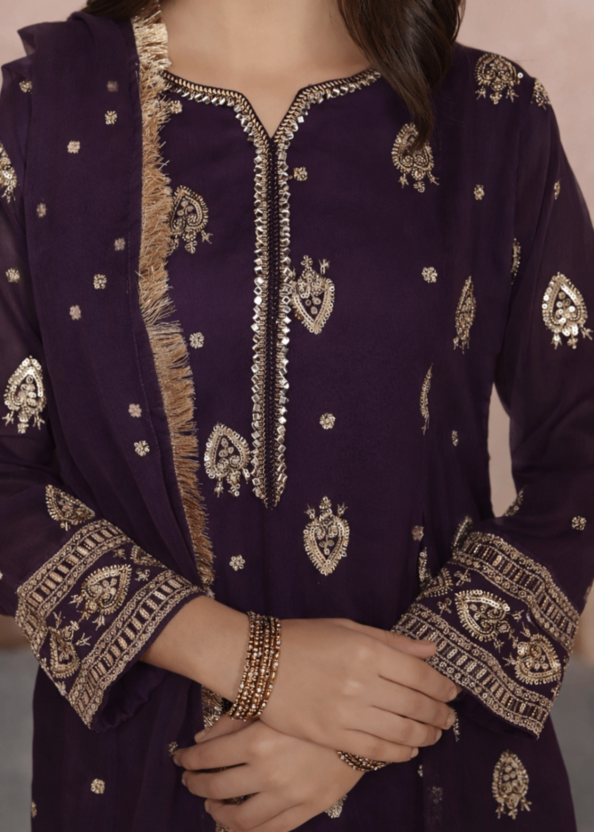 Kids Purple Embroidered Chiffon Festive Wear Online in KSA Riyadh Saudi Arabia Oman Bahrain Qatar