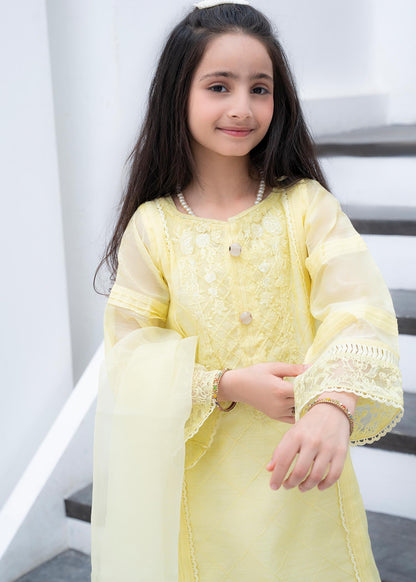 Kids Yellow Embroidered Cotton Salwar Kameez Online in KSA Riyadh Saudi Arabia Oman Bahrain Qatar