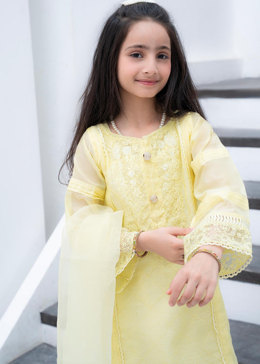 Kids Yellow Embroidered Cotton Salwar Kameez Online in KSA Riyadh Saudi Arabia Oman Bahrain Qatar