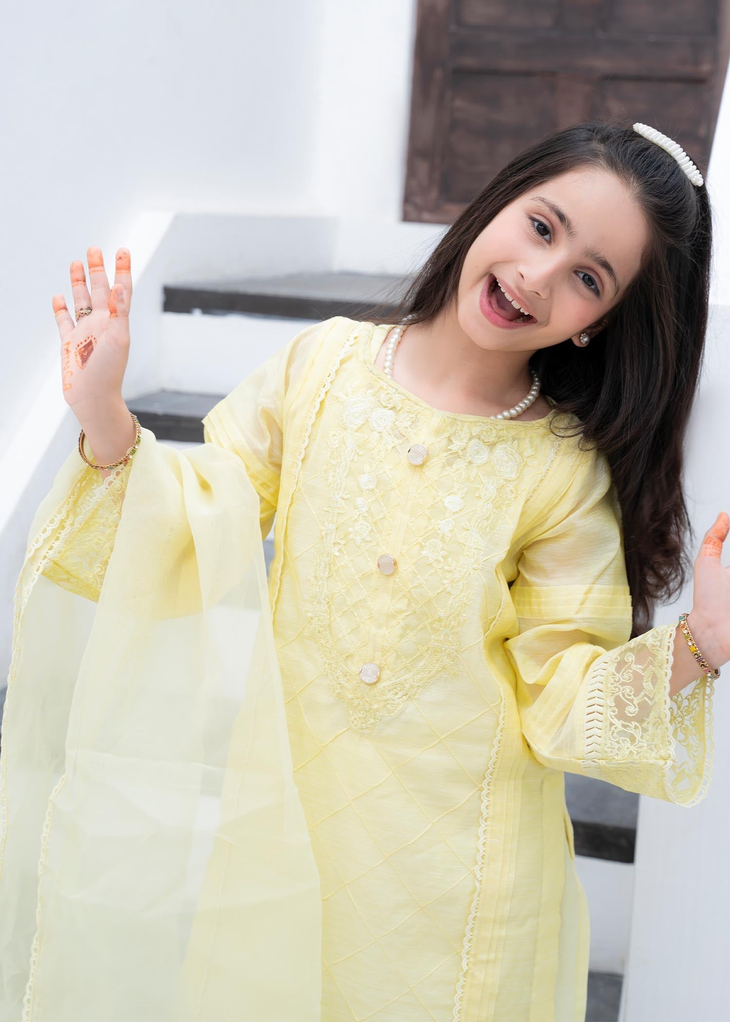Kids Yellow Embroidered Cotton Straight Kurta Online in Dubai UAE Abudhabi Ajman Sharjah