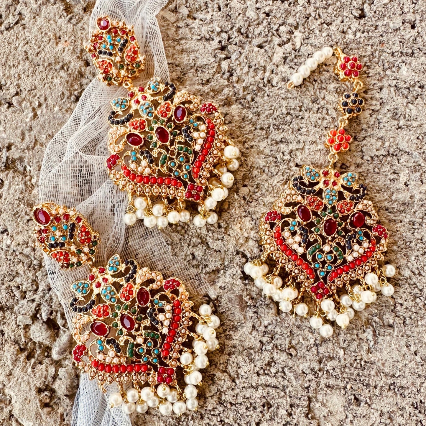 Kundan Style Nauratan Mala Jewellery Set Online in KSA Riyadh Saudi Arabia Oman Bahrain Qatar