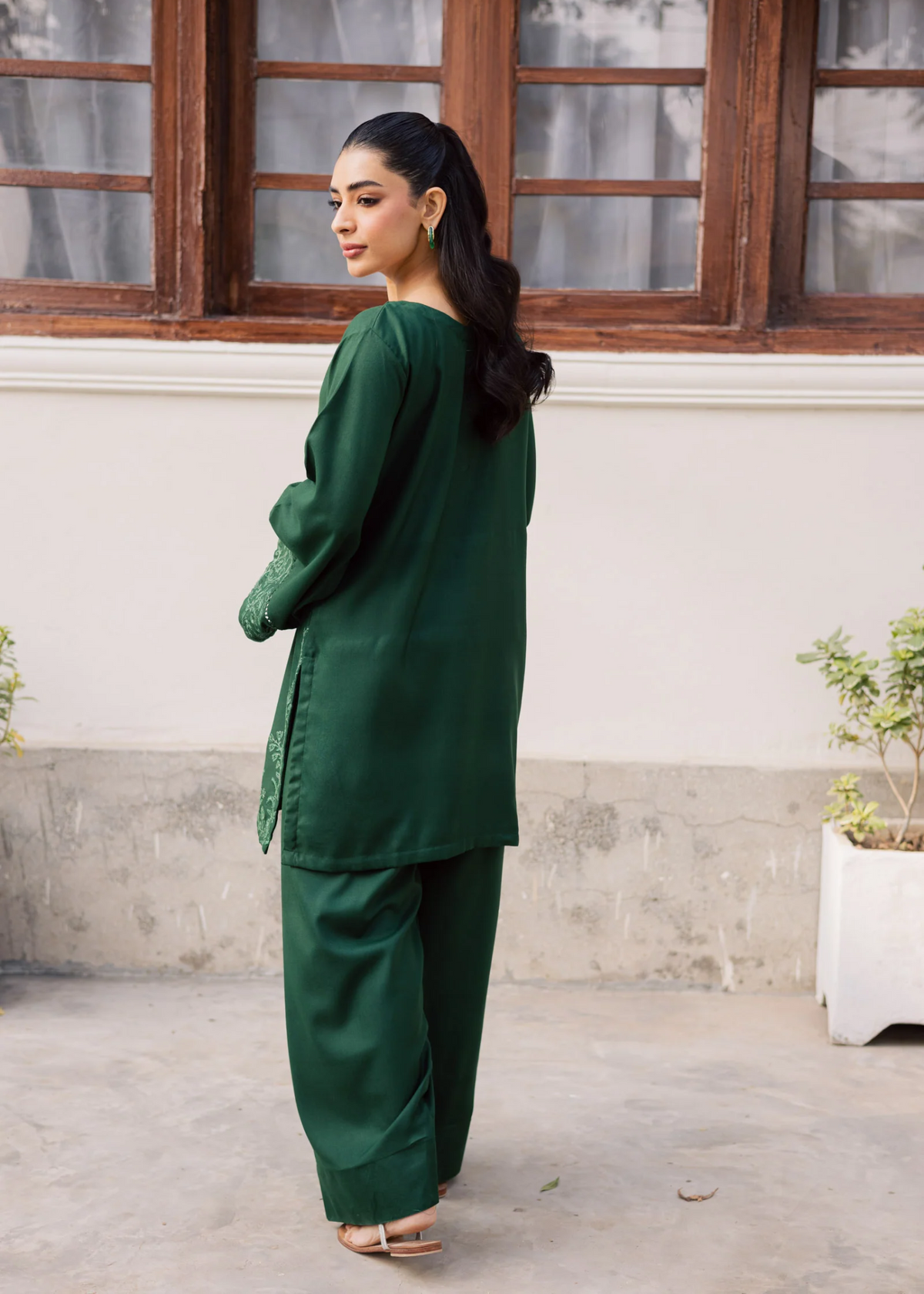Bottle Green Summer Wear Embroidered Lawn Kurta Set Online in UK USA Canada