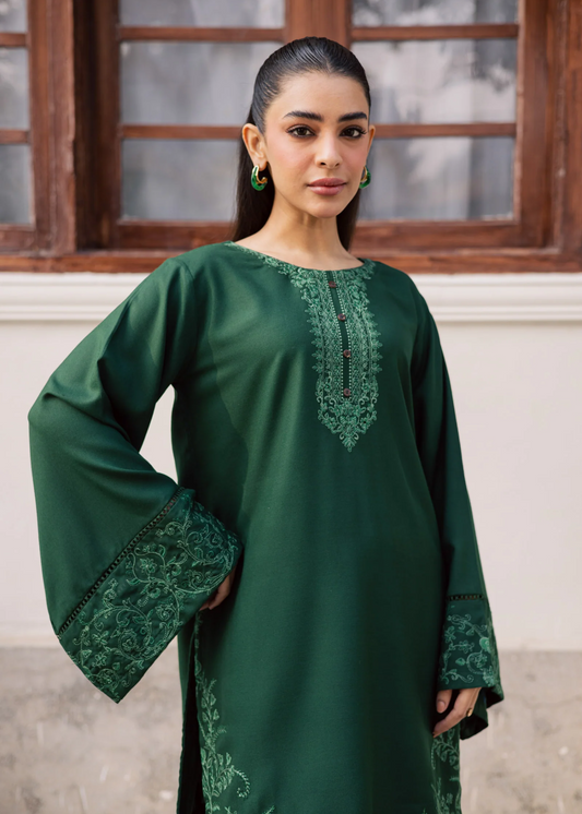 Ladies Bottle Green Lawn Farshi Shalwar Kurta Set Online in Sri Lanka India Australia
