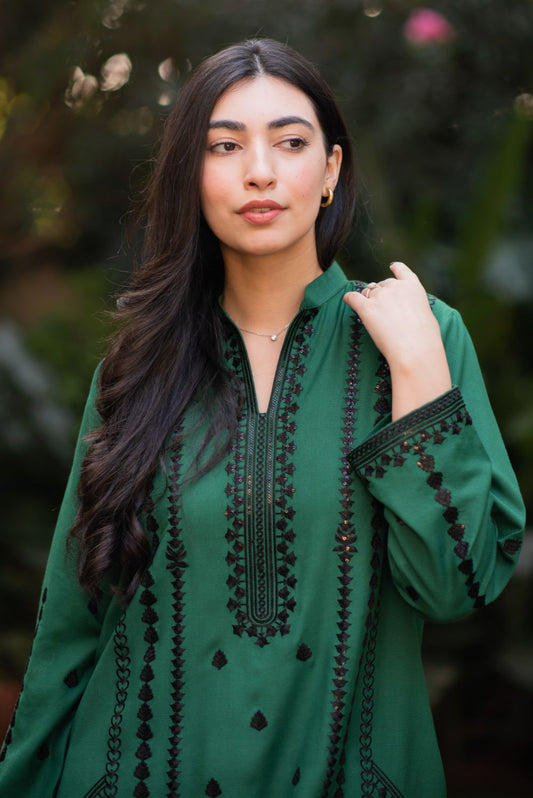 Sea Green Embroidered Cotton Kurta