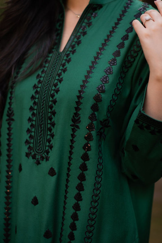 Sea Green Embroidered Cotton Kurta