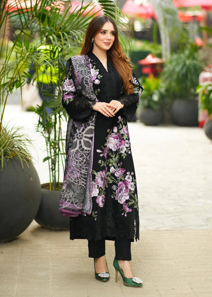 Black Embroidered Lawn Kurta Set with Dupatta