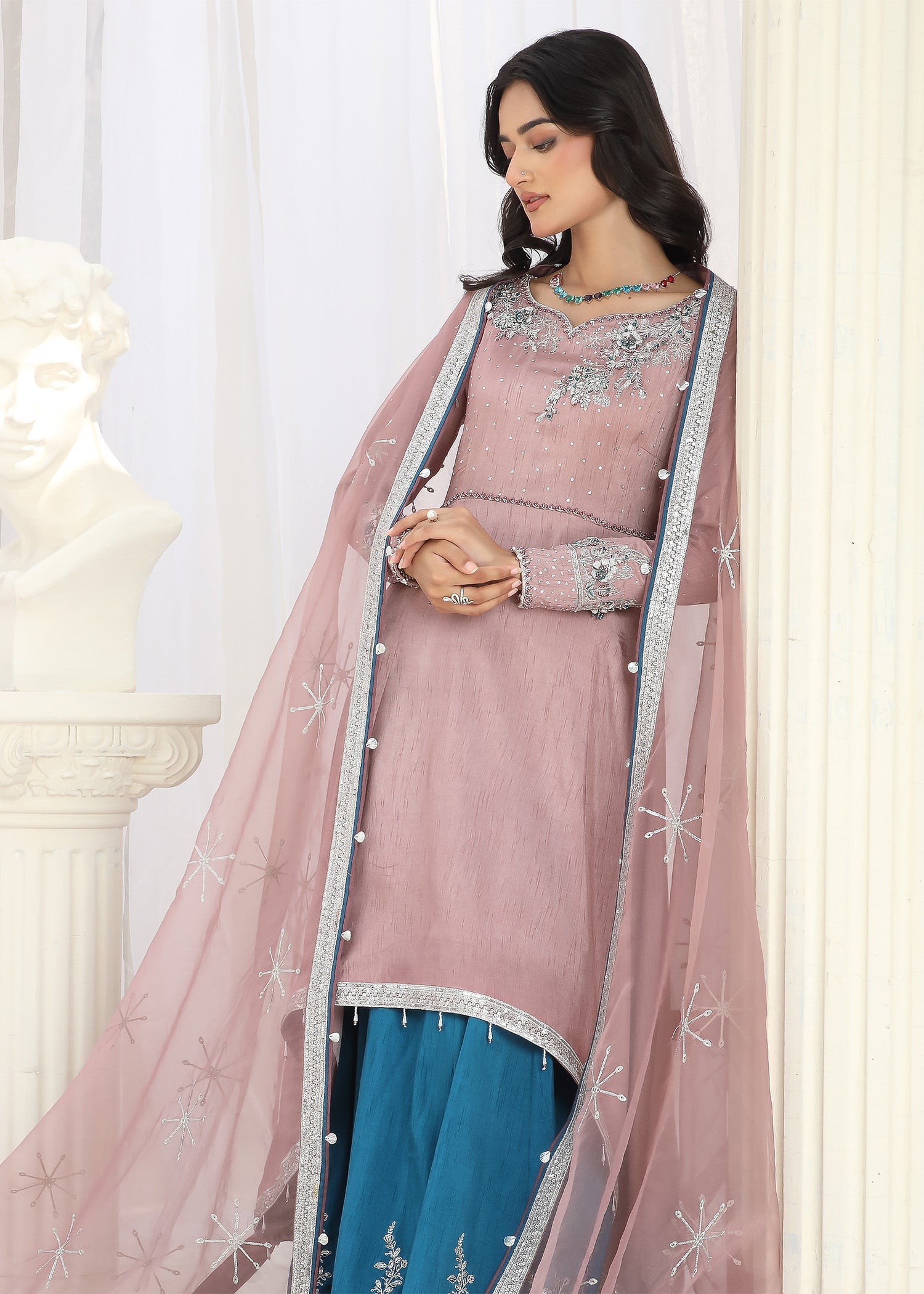 Ladies 3 Piece Partywear Suit Mauve Pink Blue Online in UK USA Canada