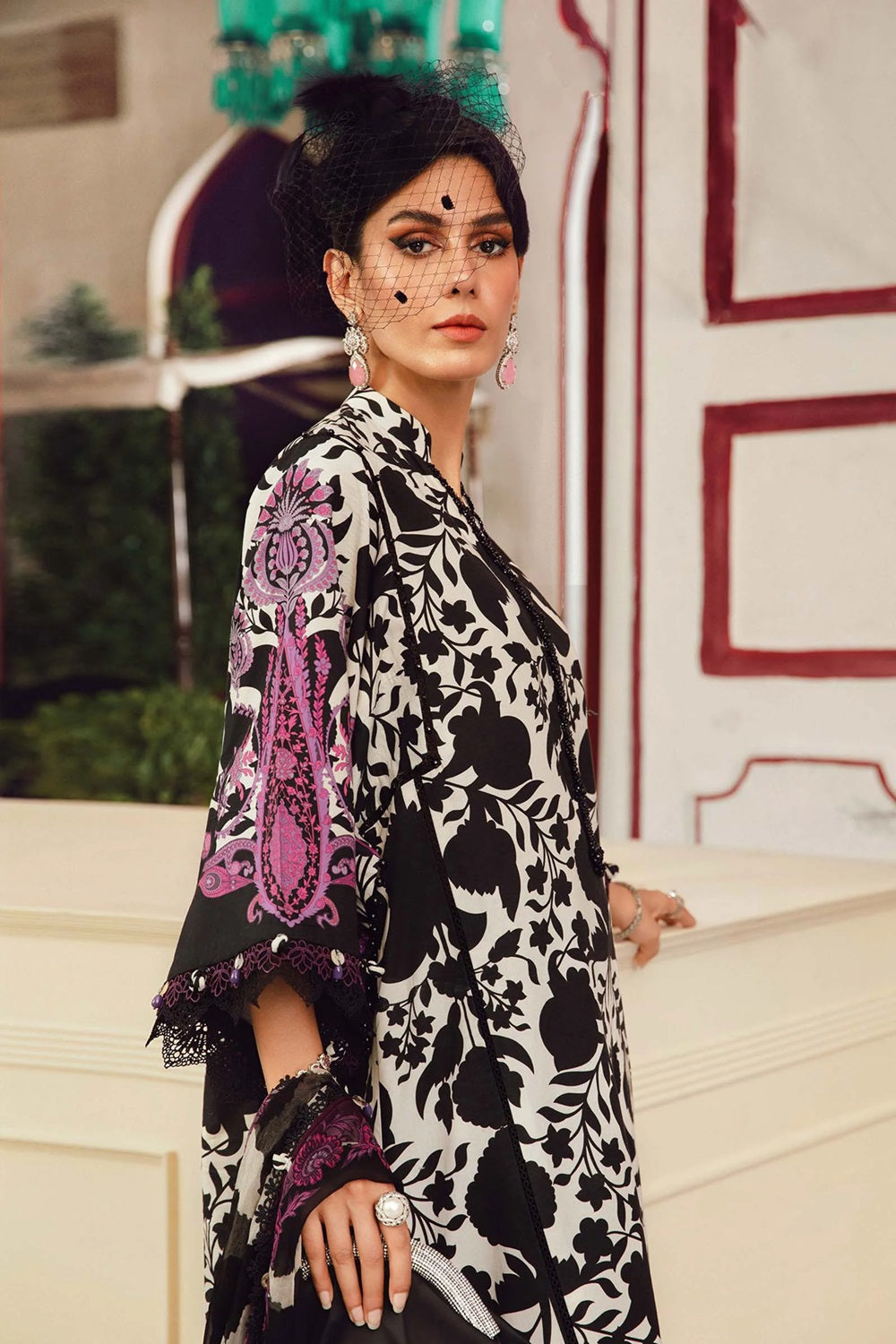 Ladies Black Printed Shalwar Kameez Online in UK USA Canada