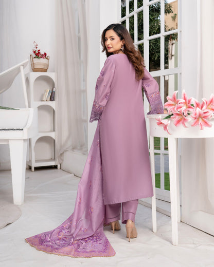 Ladies Lavender Embroidered Cotton Salwar Kameez Online in KSA Riyadh Saudi Arabia Oman Bahrain Qatar