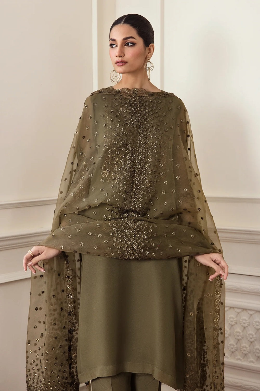 Ladies Mendhi Green Embroidered Shalwar Kameez Online in UK USA Canada