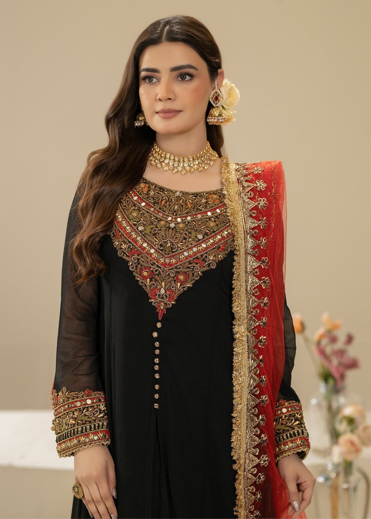 Ladies Adda Work Black Pishwas Suit Online in UK USA Canada
