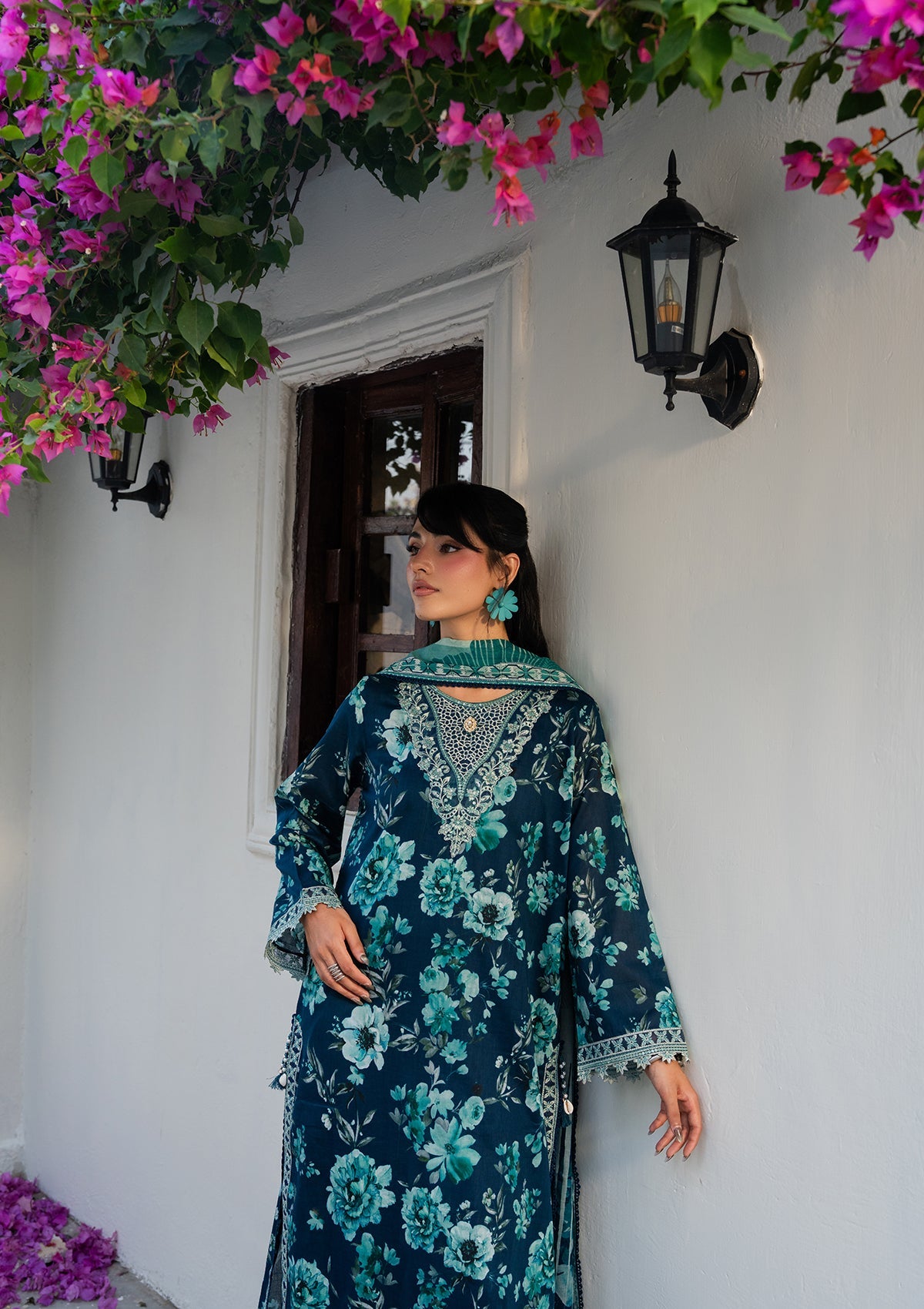 Ladies Aegean Blue Lawn Salwar Suit Online in KSA Riyadh Saudi Arabia Oman Bahrain Qatar