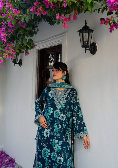 Ladies Aegean Blue Lawn Salwar Suit Online in KSA Riyadh Saudi Arabia Oman Bahrain Qatar