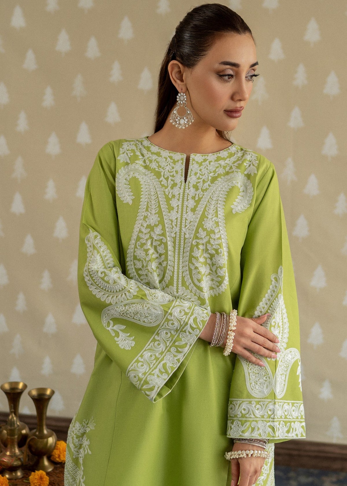 Ladies Apple Green Embroidered Kurta Set Online in UK USA Canada