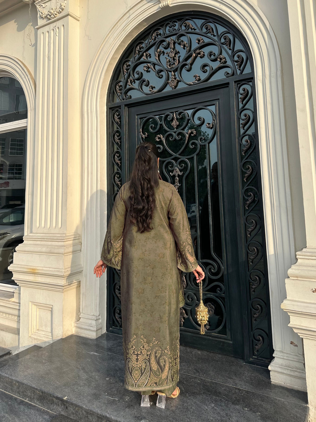 Ladies Apple Green Raw Silk 3 Piece Suit Online in UK USA Canada
