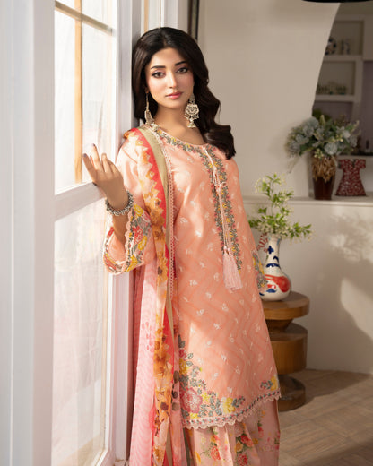 Ladies Apricot Embroidered Lawn Farshi Shalwar Online in Dubai UAE Abudhabi Ajman Sharjah