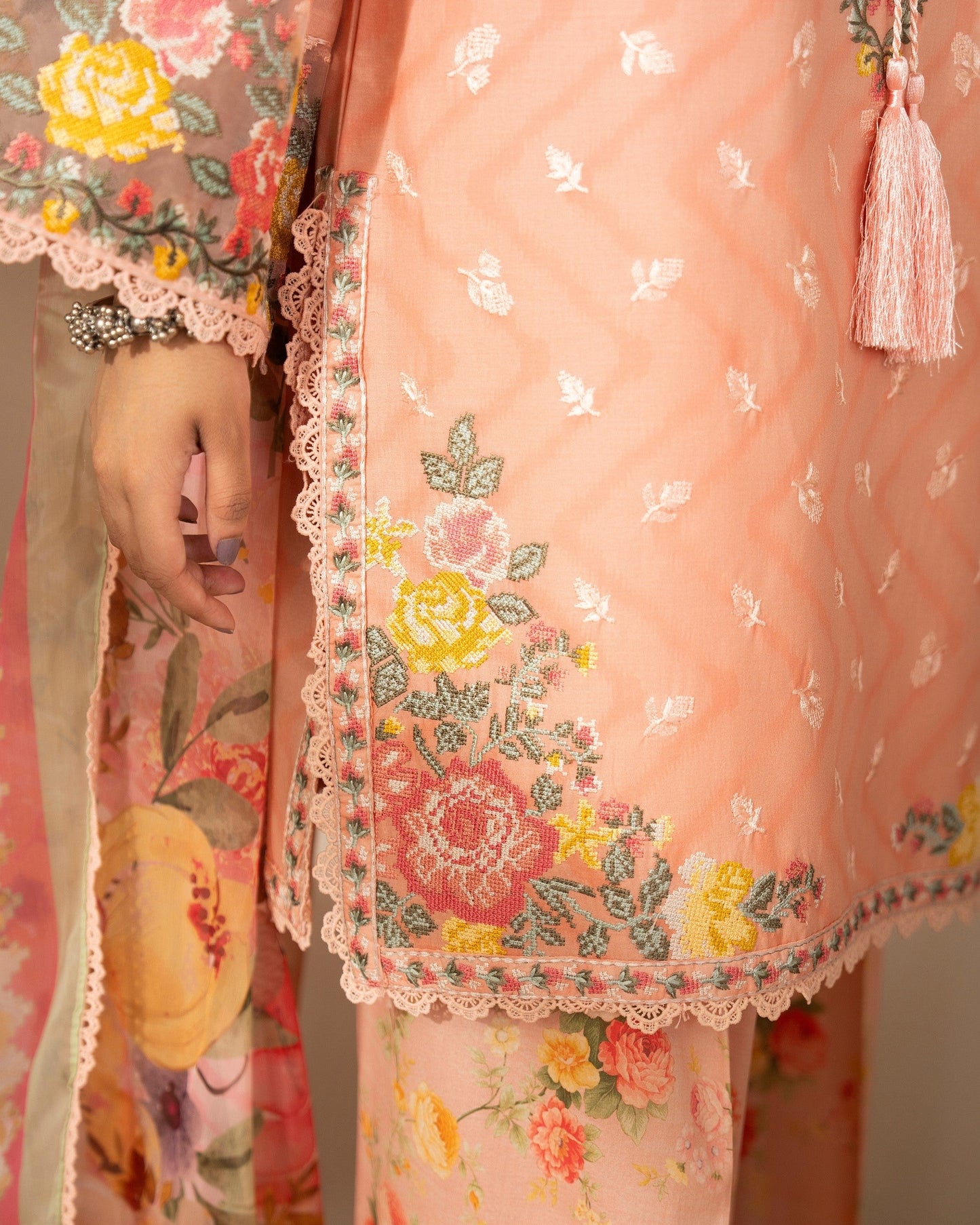 Ladies Apricot Lawn Embroidered Farshi Suit Online in Dubai UAE Abudhabi Ajman Sharjah