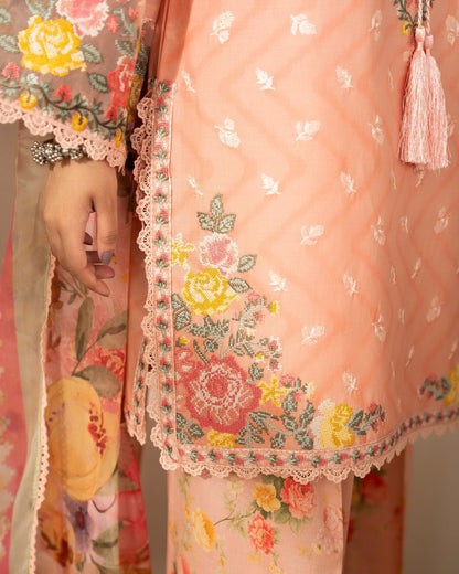 Ladies Apricot Lawn Embroidered Farshi Suit Online in Dubai UAE Abudhabi Ajman Sharjah