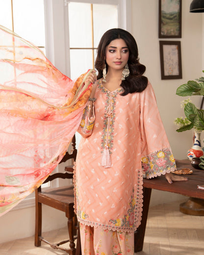 Ladies Apricot Lawn Embroidered Pakistani Suit Online in KSA Riyadh Saudi Arabia Oman Bahrain Qatar