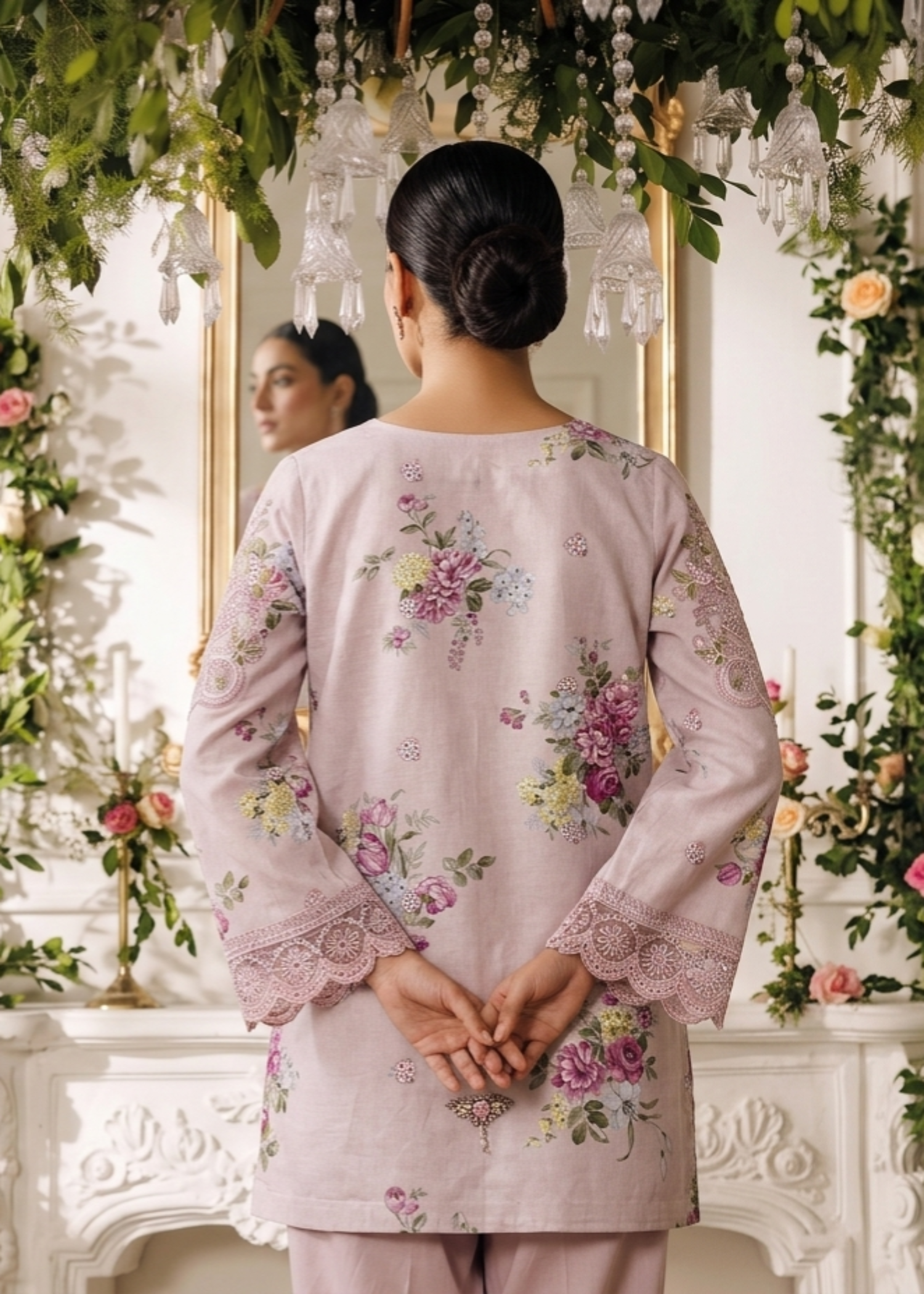 Ladies Baby Pink Embroidered Lawn Sharara Online in UK USA Canada