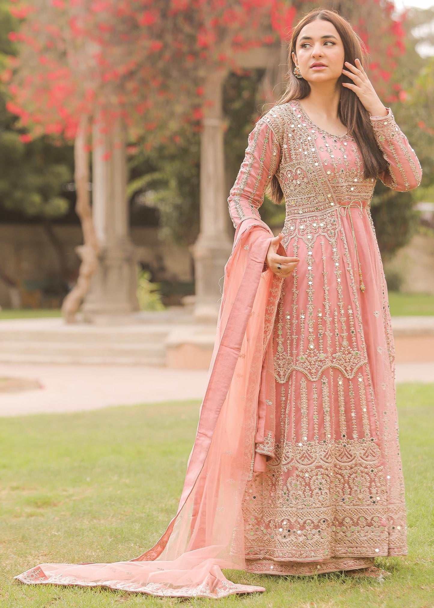 Ladies Baby Pink Net Flared Dress Online in UK USA Canada