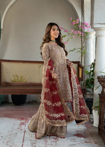 Ladies Beige Embellished Chiffon Salwar Kameez Online in UK USA Canada
