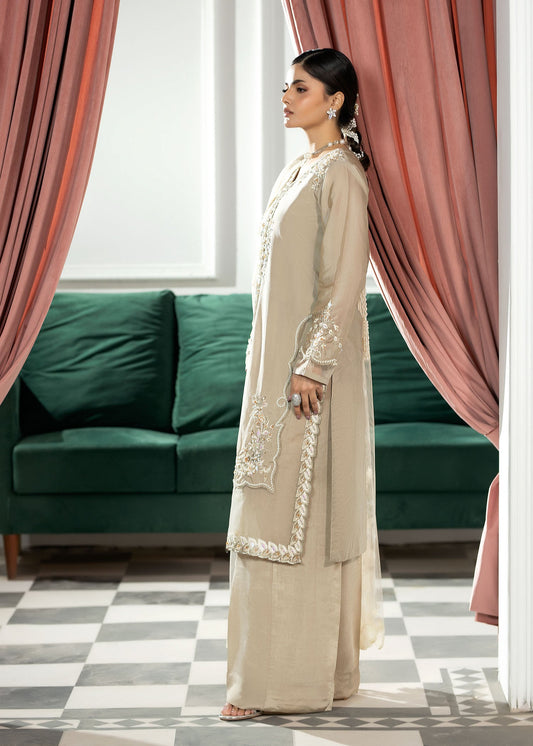 Ladies Beige Embellished Silk Shalwar Kameez Online in UK USA Canada