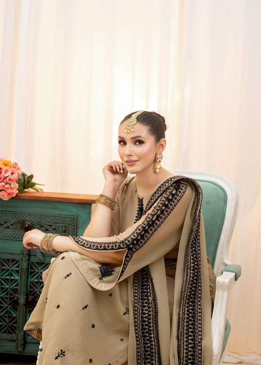 Ladies Beige Embroidered Festive Suit Online in UK USA Canada