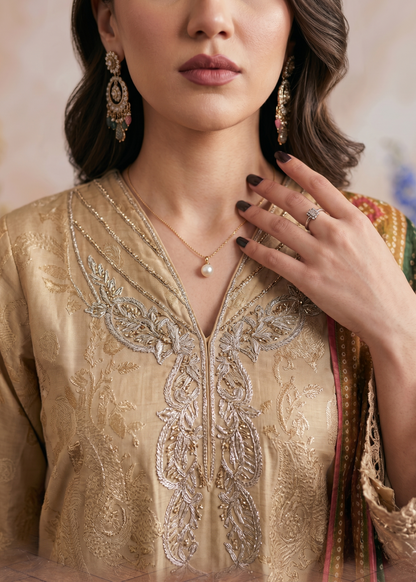 Ladies Beige Embroidered Jacquard Party Wear Suit Online in Dubai UAE Abudhabi Ajman Sharjah