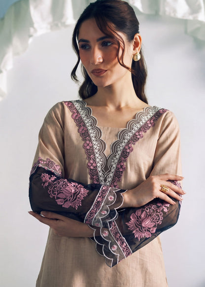 Ladies Beige Embroidered Khaddar Kurta Set Online in UK USA Canada