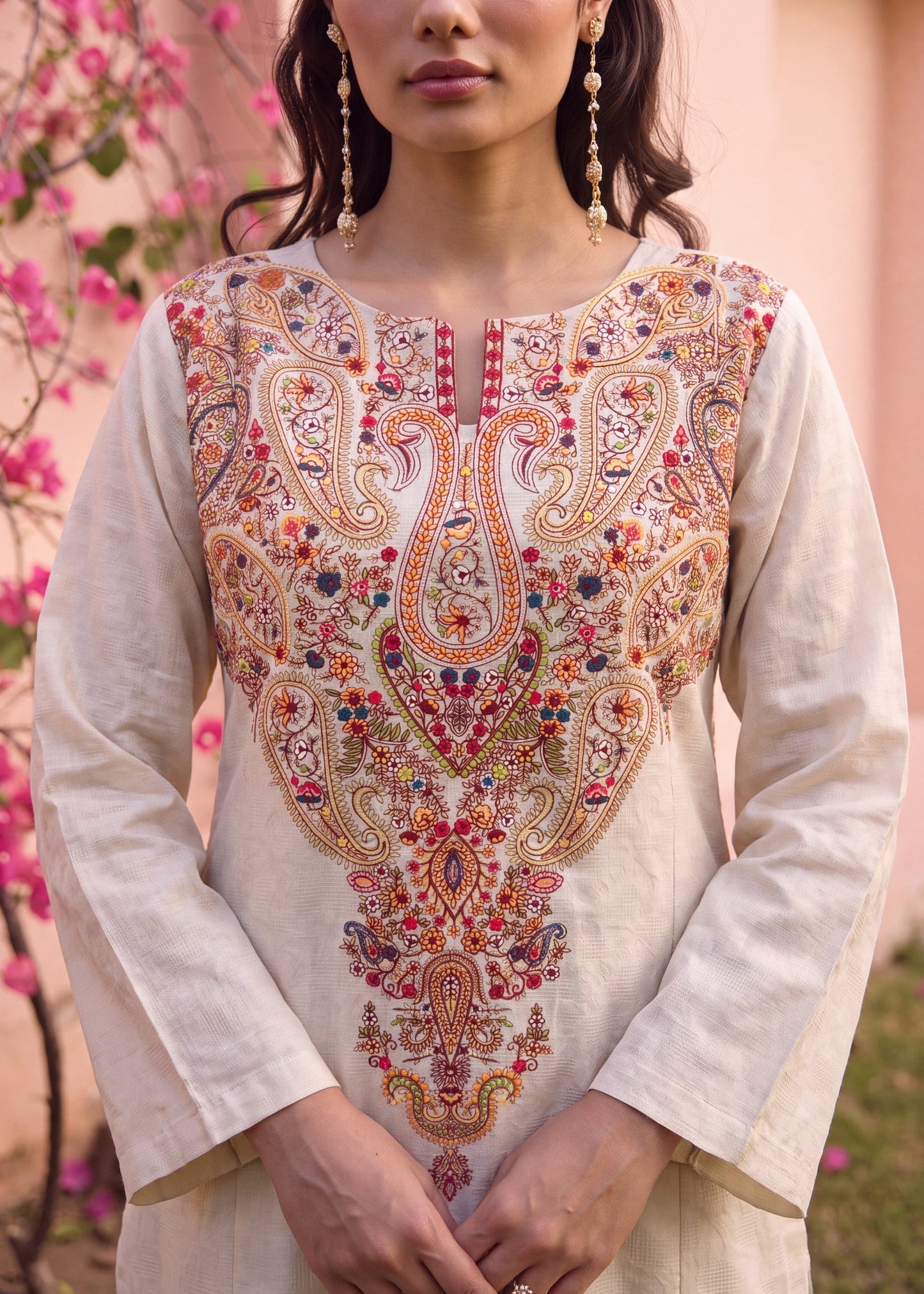 Ladies Beige Embroidered Lawn Suit Online in UK USA Canada