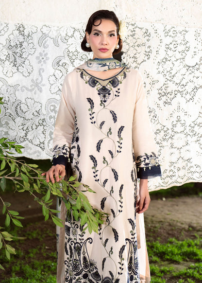 Ladies Beige Embroidered Lawn Suit Online in UK USA Canada