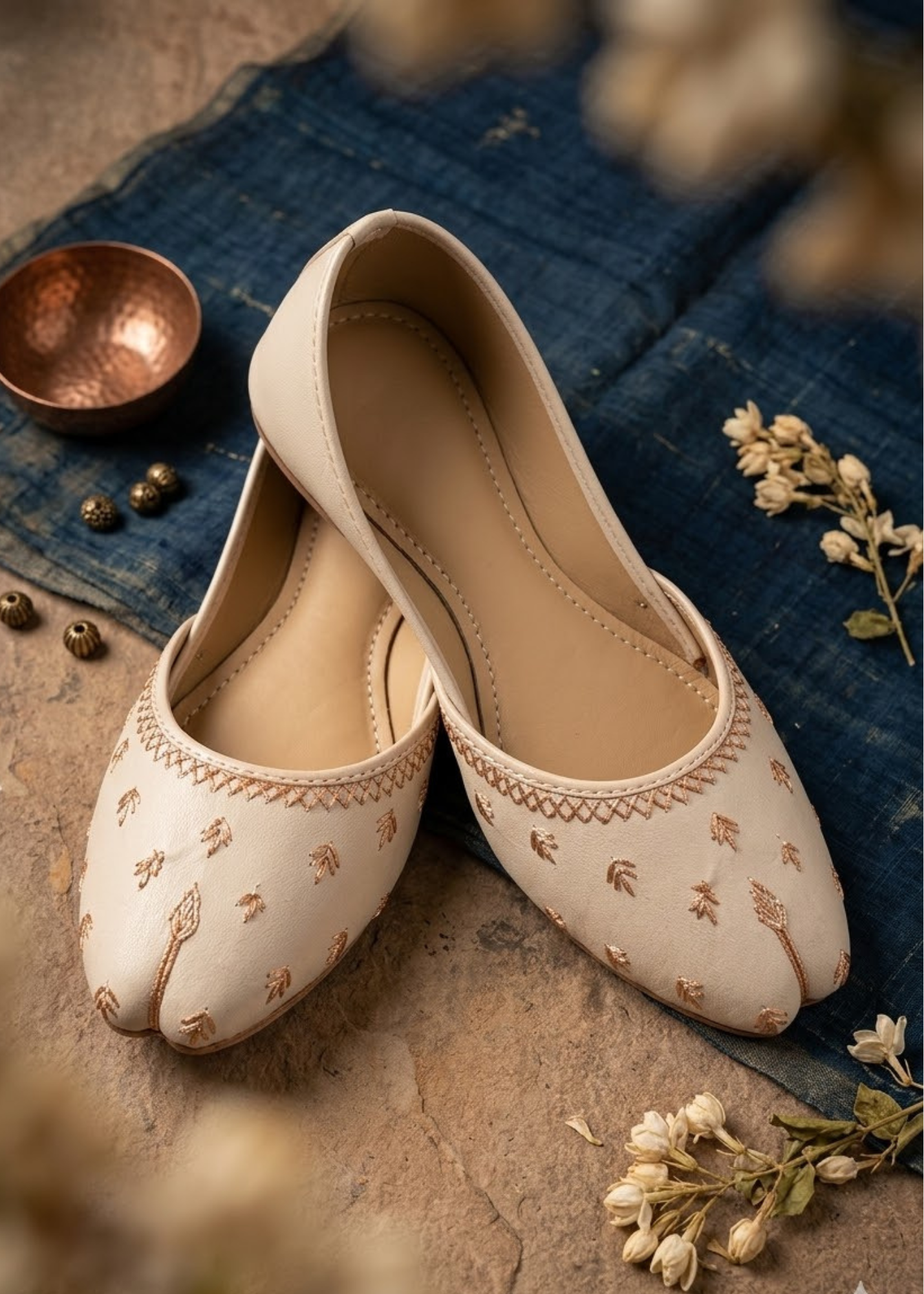 Ladies Beige Ethnic Wedding Shoes Embroidered Online in KSA Riyadh Saudi Arabia Oman Bahrain Qatar