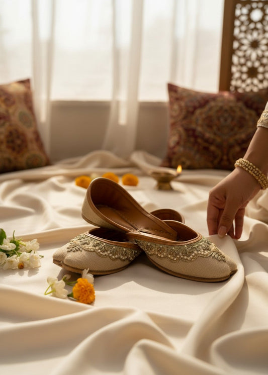 Ladies Beige Khussa Shoes with Leather Sole Online in KSA Riyadh Saudi Arabia Oman Bahrain Qatar