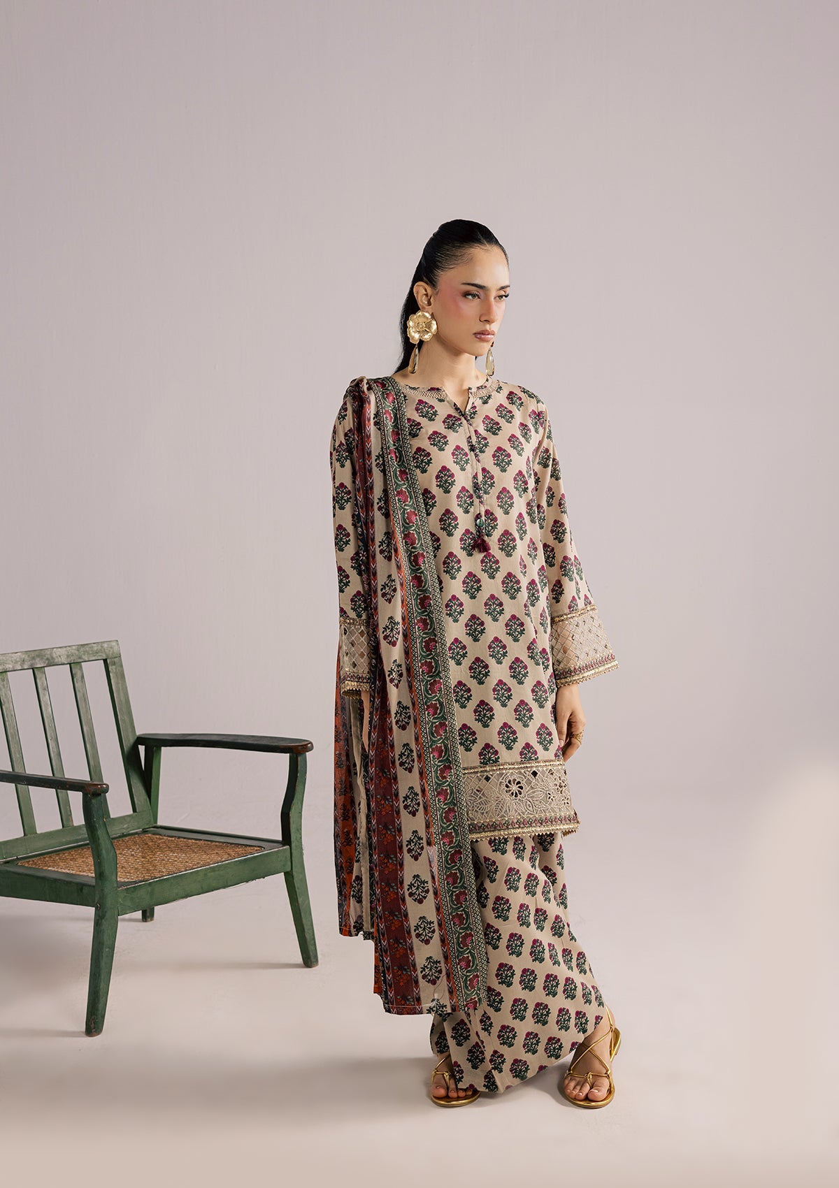 Ladies Beige Lawn Embellished Suit Online in UK USA Canada