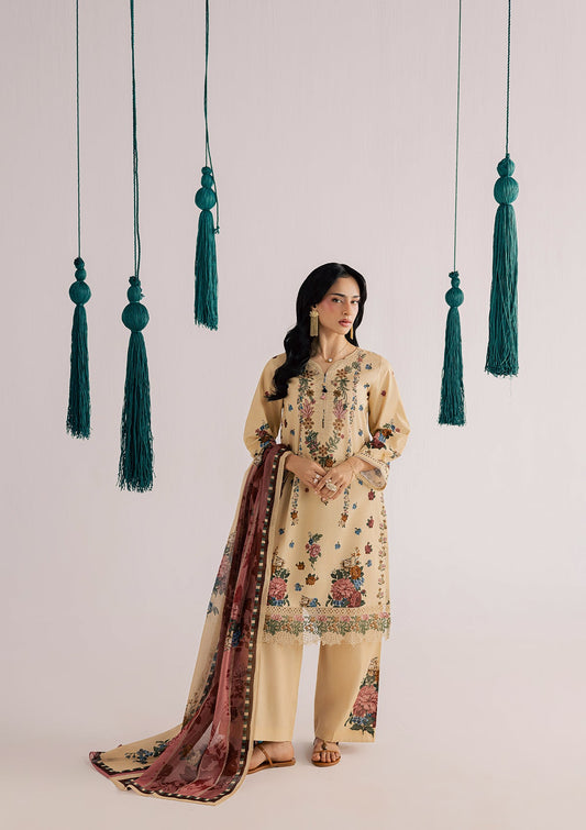Ladies Beige Lawn Embroidered Suit Online in UK USA Canada
