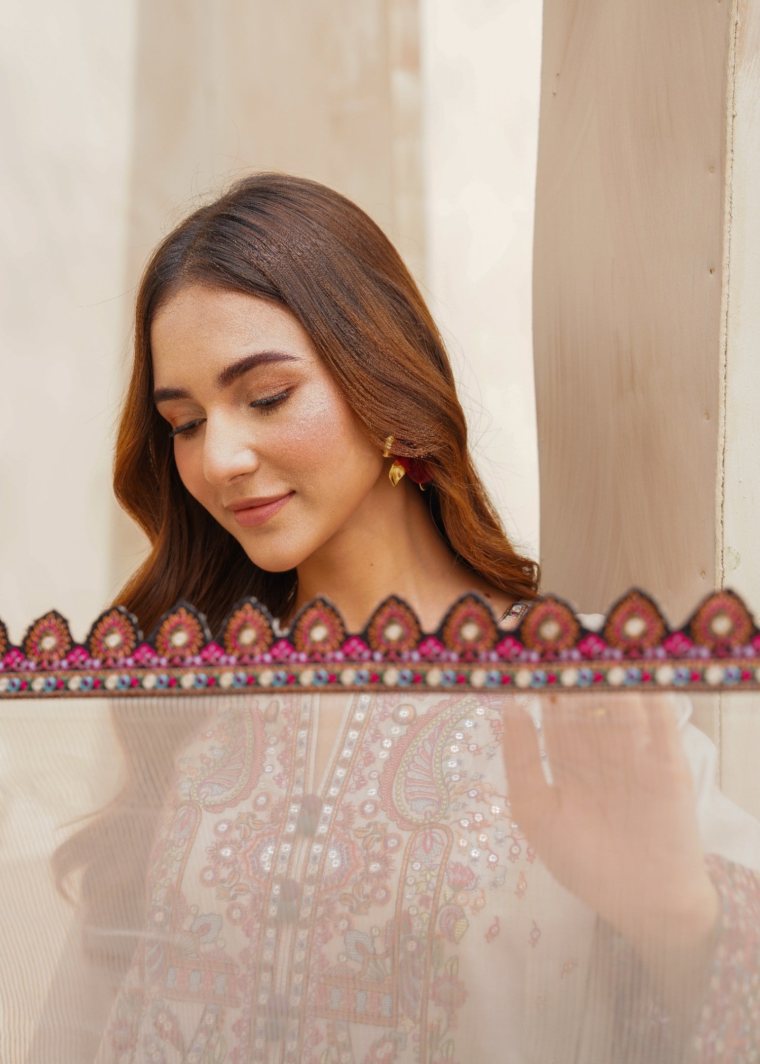 Ladies Beige Lawn Partywear Suit Online in UK USA Canada