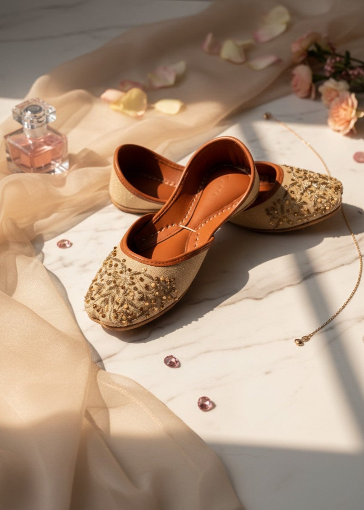 Ladies Beige Leather Ethnic Shoes Online in KSA Riyadh Saudi Arabia Oman Bahrain Qatar