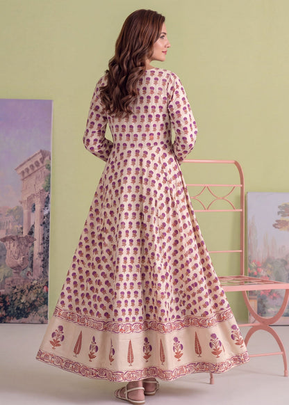 Ladies Beige Linen Anarkali Kurta Online in KSA Riyadh Saudi Arabia Oman Bahrain Qatar