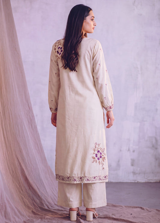 Ladies Beige Linen Kurta Set Pakistani Clothes Online in KSA Riyadh Saudi Arabia Oman Bahrain Qatar
