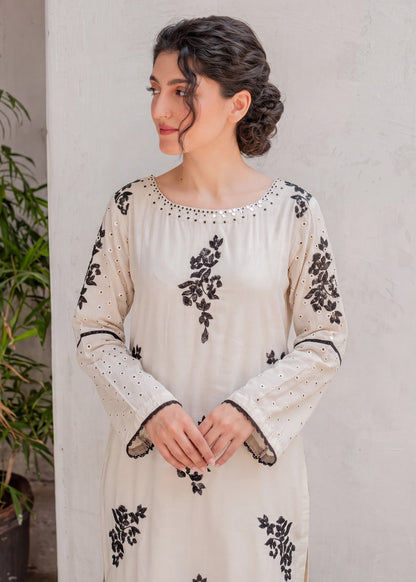 Ladies Beige Linen Salwar Kameez with Sequins Online in UK USA Canada