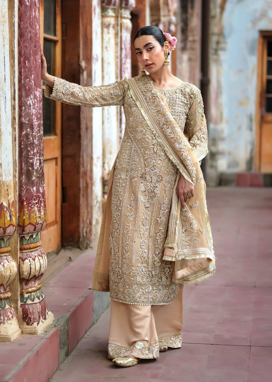 Ladies Beige Net Shalwar Kameez for Wedding Guest Online in UK USA Canada