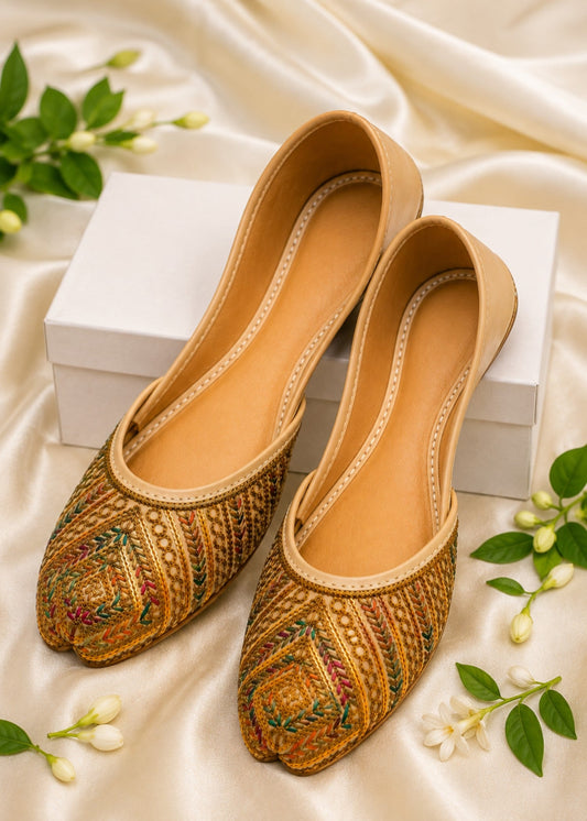 Ladies Beige Rexine Khussa Shoes Online in UK USA Canada