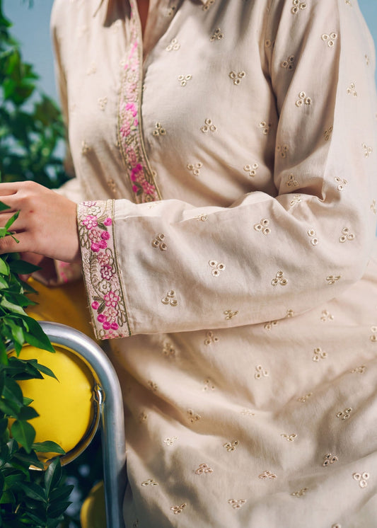 Ladies Beige Schiffli Kaftan Online in UK USA Canada